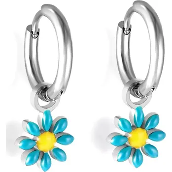 Náušnice Ocelové náušnice s kytičkou Mini Flora Stříbrno Modré