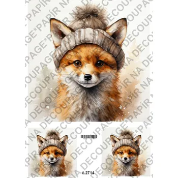 Umělecký papír Rýžový a soft papír na decoupage - Zvířátko v zimě - KB2714 Materiál: Soft, Rozměr: A4