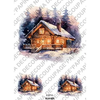Umělecký papír Rýžový a soft papír na decoupage - Chata v zimě - KB2711 Materiál: Soft, Rozměr: A4