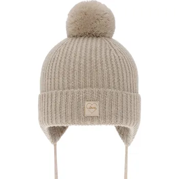 Kojenecká čepice Merino zimní čepice na zavazování Béžová Velikost: 42-44cm