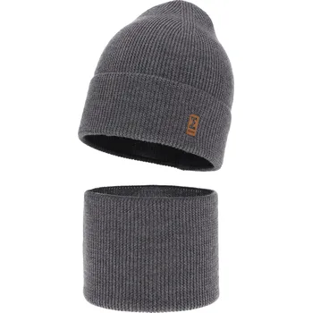 Kojenecká čepice Merino set čepice a tubusu 1vrstvý Grafitový Velikost: 48-50cm