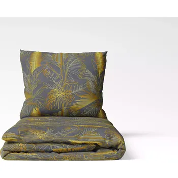 Povlečení Flanelové povlečení Zlaté listy na šedé 140x200+70x90