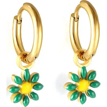 Náušnice Ocelové náušnice s kytičkou Mini Flora Zlato Zelené