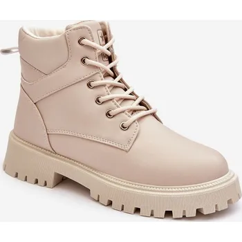 Dámské kozačky Dámské zipové zateplené trapery Gremiva Beżowe Barva: Béžová, Velikost: 37