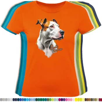 Dámské tričko damske-levne-bavlnene-tricko-digitalni-potisk-pes-bullterrier Barva: Orange - oranžová, velikost: XXL