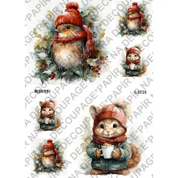 Umělecký papír Rýžový a soft papír na decoupage - Zvířátko v zimě - KB2725 Materiál: Soft, Rozměr: A4