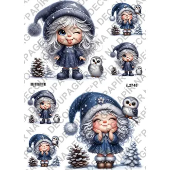 Umělecký papír Rýžový a soft papír na decoupage - Holčička a sova - KB2748 Materiál: Soft, Rozměr: A4