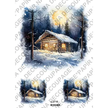Umělecký papír Rýžový a soft papír na decoupage - Chata v zimě - KB2710 Materiál: Rýžový papír, Rozměr: A4