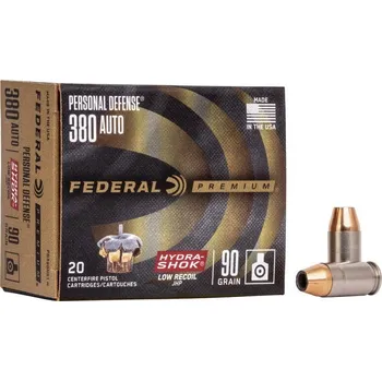 Příslušenství pro sportovní střelbu Federal Náboj kulový Federal, Personal Defense, .380 Auto, 90GR (5,8g), Hydra-Shok JHP, Low Recoil
