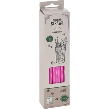 Brčka plast 20cm/6mm, 50ks růžové/bíly pruh, pro opakované použití