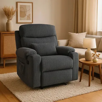 Křeslo Křeslo TORRES – Šedé manšestrové pohodlí s držákem na pití