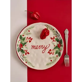 Talíř Sinsay - Vánoční keramický talíř s nápisem “Merry” - bílá - 198CW-00X - 198CW-00X-ONE-2