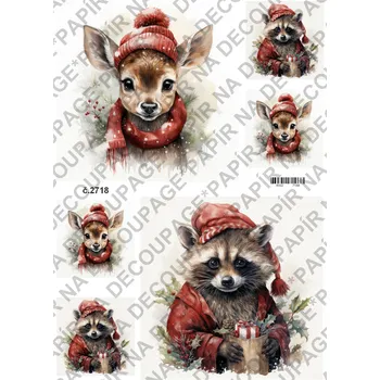 Umělecký papír Rýžový a soft papír na decoupage - Zvířátko v zimě - KB2718 Materiál: Soft, Rozměr: A4