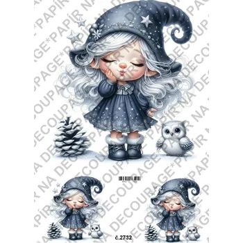 Umělecký papír Rýžový a soft papír na decoupage - Holčička a sova - KB2732 Materiál: Rýžový papír, Rozměr: A4