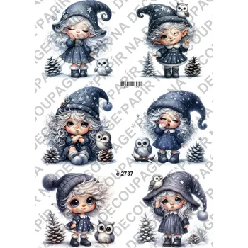 Umělecký papír Rýžový a soft papír na decoupage - Holčička a sova - KB2737 Materiál: Soft, Rozměr: A4