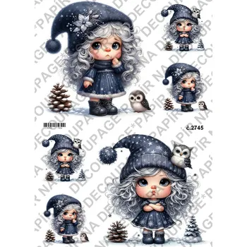 Výtvarný papír Rýžový a soft papír na decoupage - Holčička a sova - KB2745 Materiál: Rýžový papír, Rozměr: A4