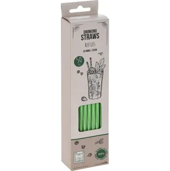 Brčka plast 20cm/6mm, 50ks zelené/bíly pruh, pro opakované použití