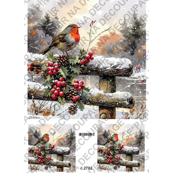 Umělecký papír Rýžový a soft papír na decoupage - Ptáček, lucerna, zima - KB2702 Materiál: Soft, Rozměr: A4