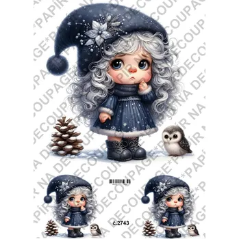 Umělecký papír Rýžový a soft papír na decoupage - Holčička a sova - KB2743 Materiál: Soft, Rozměr: A4