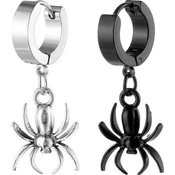 Náušnice Punková náušnice kroužek z chirurgické oceli Pavouk - Barva Černá