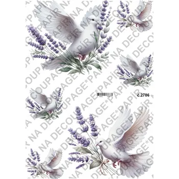 Umělecký papír Rýžový a soft papír na decoupage - Holubička a levandule - KB2786 Materiál: Soft, Rozměr: A4