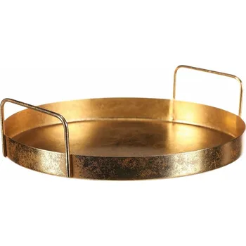 Kovový tác s uchy pr. 25 cm, kulatý, zlatá