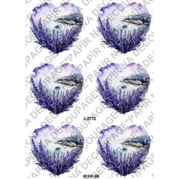 Umělecký papír Rýžový a soft papír na decoupage - Levandule srdce - KB2772 Materiál: Soft, Rozměr: A4