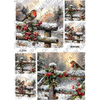 Umělecký papír Rýžový a soft papír na decoupage - Ptáček, lucerna, zima - KB2704 Materiál: Soft, Rozměr: A4