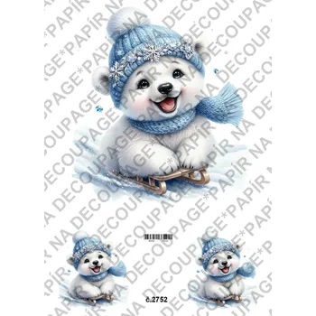 Výtvarný papír Rýžový a soft papír na decoupage - Lední medvídek - KB2752 Materiál: Rýžový papír, Rozměr: A4