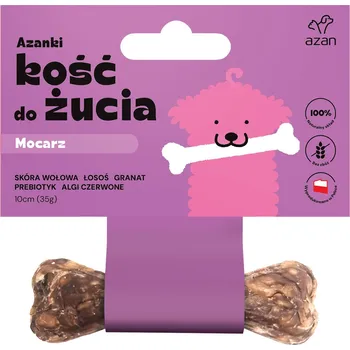 Pamlsek pro psa Azanki žvýkací kost pro štěňata Mocarz, hovězí kůže, losos, mořské řasy, 10 cm