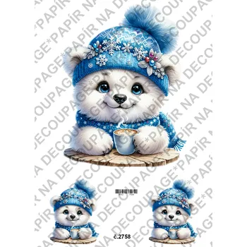 Umělecký papír Rýžový a soft papír na decoupage - Lední medvídek - KB2758 Materiál: Soft, Rozměr: A4