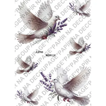 Umělecký papír Rýžový a soft papír na decoupage - Holubička a levandule - KB2783 Materiál: Soft, Rozměr: A4
