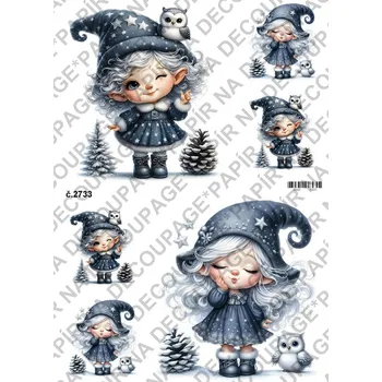 Umělecký papír Rýžový a soft papír na decoupage - Holčička a sova - KB2733 Materiál: Soft, Rozměr: A4