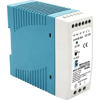 Měnič napětí Spínaný zdroj na DIN lištu 60 W AC 100–240V DC 24V 2,5A Kompaktní napájecí adaptér 50/60Hz Stabilní napájení pro průmyslové použití