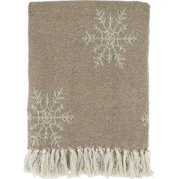 Přehoz na lůžko Béžový bavlněný pléd s vločkami a třásněmi Aix - 130*150 cm