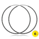 0077 MINET Černé broušené stříbrné náušnice KRUHY 6 cm