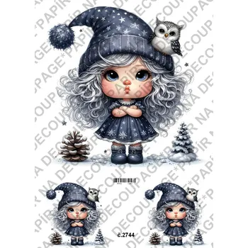 Výtvarný papír Rýžový a soft papír na decoupage - Holčička a sova - KB2744 Materiál: Rýžový papír, Rozměr: A4