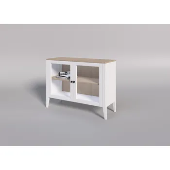 Komoda Buková komoda ROMA White KT2 bílá prosklená Dvířka: Dvířka - čiré sklo, Úchyty: úchyt - zlatá