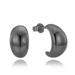 0691 MINET Moderní černé stříbrné náušnice zahnuté kapky