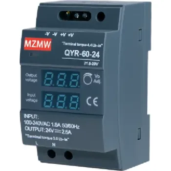Měnič napětí Spínaný zdroj na DIN lištu AC 100–240V DC 24V 2,5A 60W Kompaktní průmyslový napájecí adaptér pro automatizaci Rozměry 5,3 x 9 x 5,5 cm