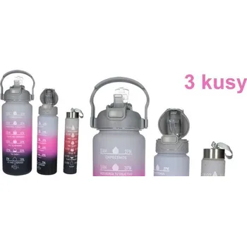 Motivační lahve na vodu 3 ks, 2000ml, 900ml, 300ml fialovošedá