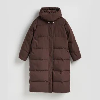 Dámský kabát Reserved - Péřová bunda s příměsí Sorony - tmavě hnědá - 218HF-89X - 218HF-89X-S