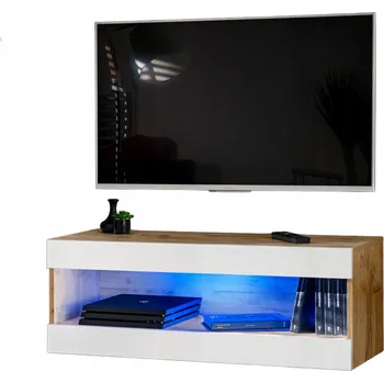 Komoda Závěsná skříňka pod TV TIVOLI RTV2 Dub Wotan/Bílá, Modré LED osvětlení