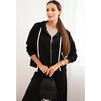 Kesi Włoski Dámská souprava máslo s širokými nohavicemi a mikinou na zip černý Kesi Włoski černá | krémová 3434224