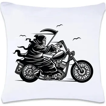 Dekorativní polštářek DOBRÝ TRIKO Polštář s potiskem 40 x 40 cm Smrtka na motorce Oboustranný tisk: NE