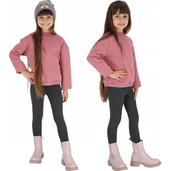 Dětská móda ZATEPLENÉ DÍVČÍ LEGÍNY BAVLNA GRAFIT 146