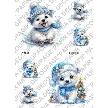 Umělecký papír Rýžový a soft papír na decoupage - Lední medvídek - KB2753 Materiál: Soft, Rozměr: A4