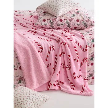 deka Sinsay - Vánoční deka s potiskem cukrových hůlek - pastelová růžová - 451GH-03X - 451GH-03X-ONE