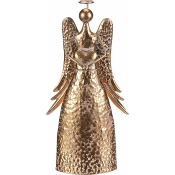 Vánoční dekorace Vánoční kovová dekorace Anděl 34 cm se srdcem, zlatá