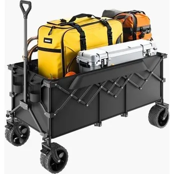 Zahradní vozík Skládací vozík VEVOR s prodlouženou zadní výklopnou zádí, velkokapacitní skládací vozík o hmotnosti 450 liber a objemu 300 litrů, odolné skládací užitkové vozíky s terénními koly, venkovní zahradní vozík na kempování s potravinami